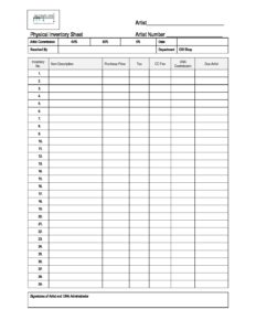 Physical inventory count sheet – Up North Arts, Inc.